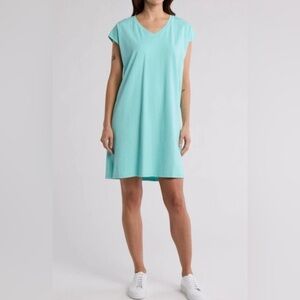 Eileen Fisher NWT Teal Boxy V-Neck Organic Cotton Tee Shirt Dress